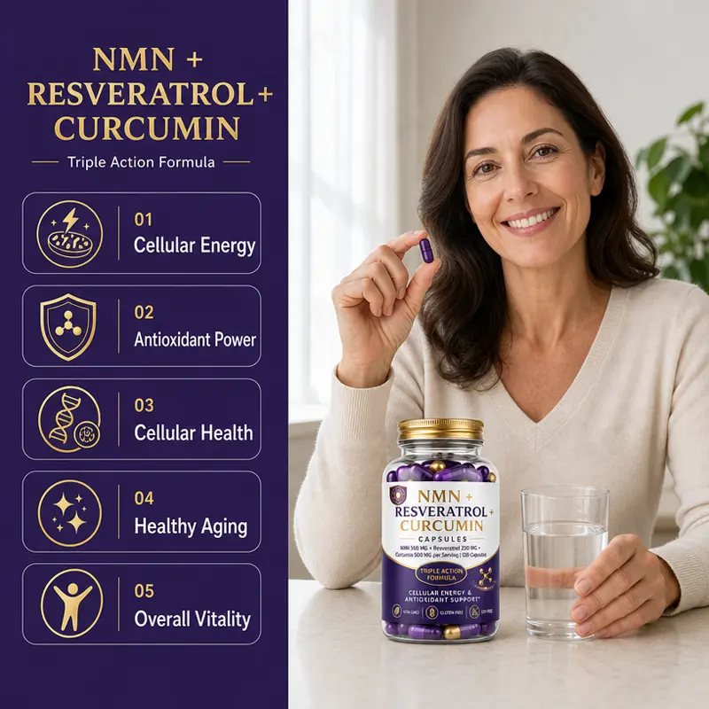 NMN + Resveratrol + Curcumin capsules antioxidant supplement supplier