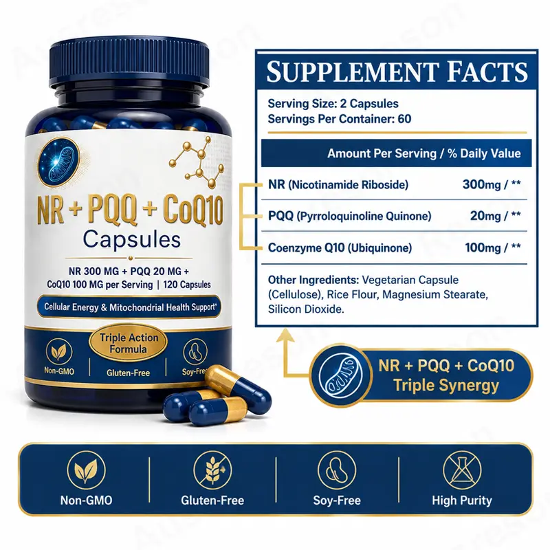 NR + PQQ + Coenzyme Q10 capsules cellular energy supplement supply