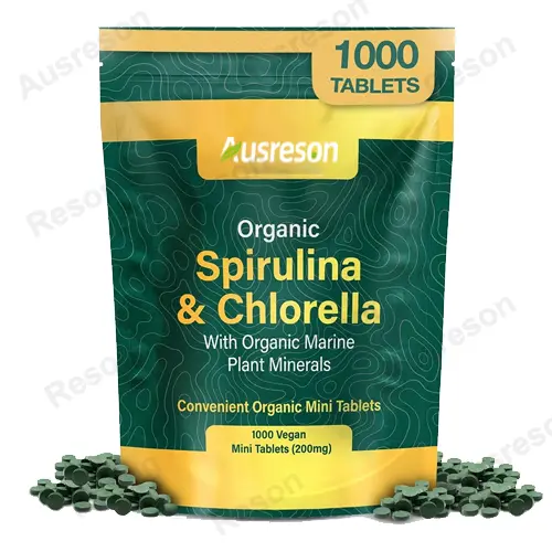Organic Spirulina Chlorella tablets for detox and energy