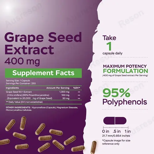 grape seed extract capsules Standardized 95% polyphenols supplement