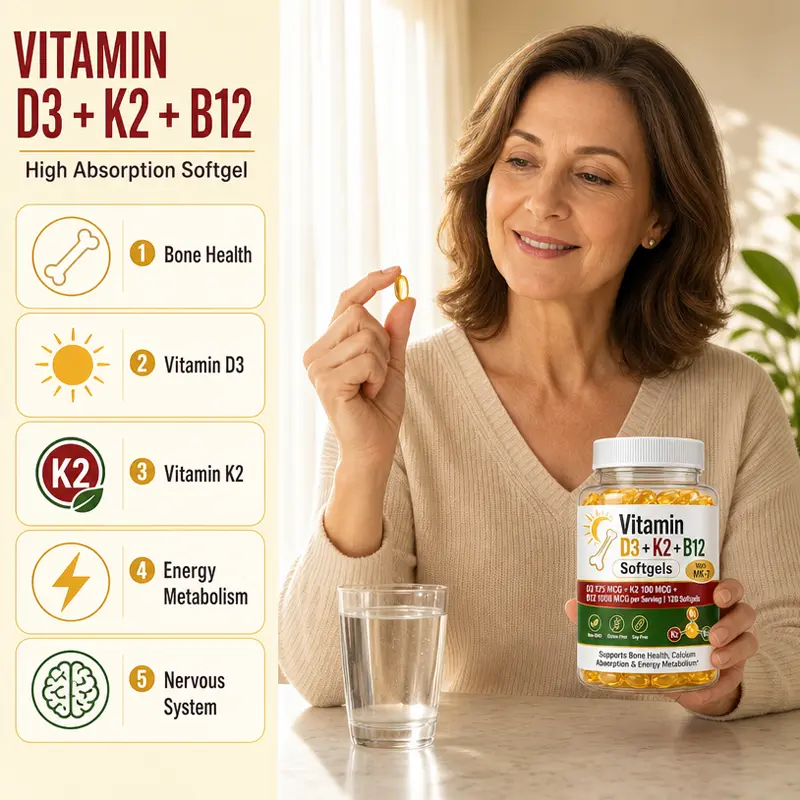 Vitamin D3 K2 Mk7 B12 Softgel Bone Health supplement Manufacturer