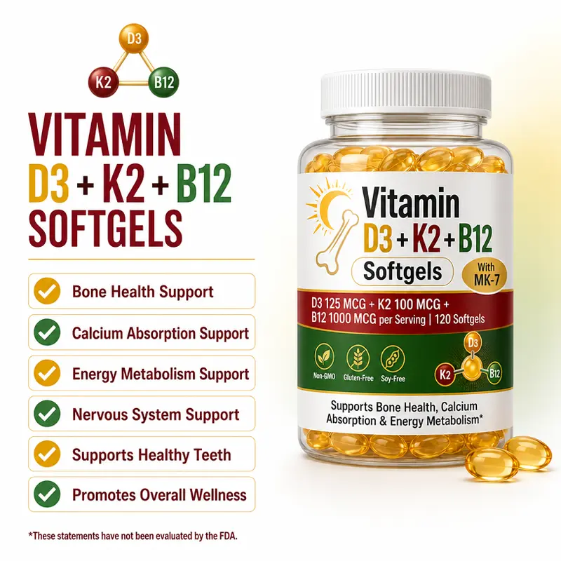Vitamin D3 K2 Mk7 B12 Softgel Bone Health supplement Manufacturer