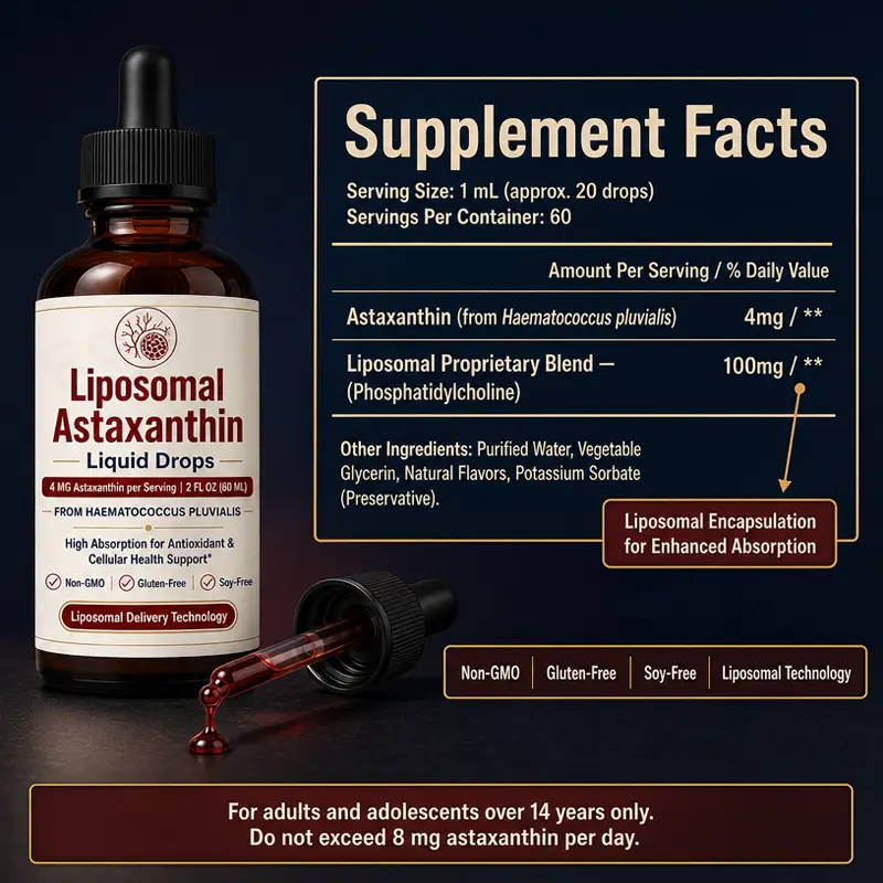 Liposomal Astaxanthin Liquid Drops for skin and eye health