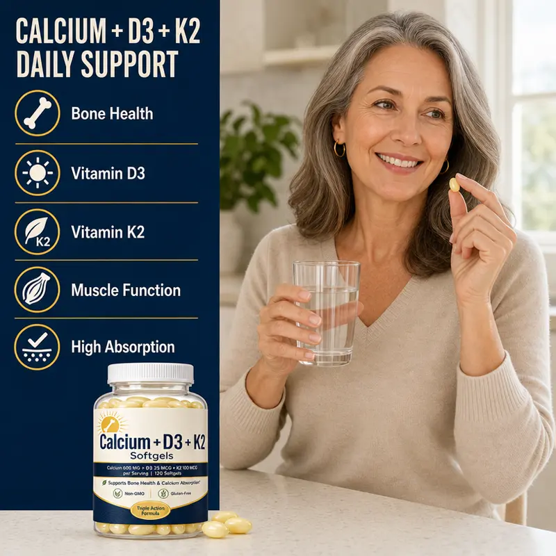 Calcium Vitamin D3 K2 softgels Bone Strength Support supplement supply