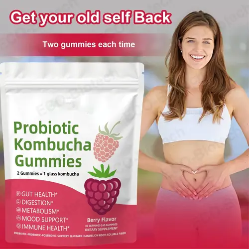 Organic non-GMO kombucha probiotic gummies: digestive support