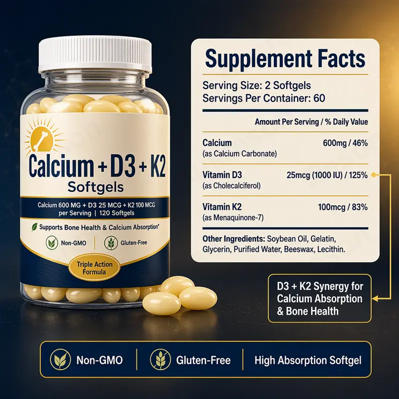 Calcium Vitamin D3 K2 softgels Bone Strength Support supplement supply