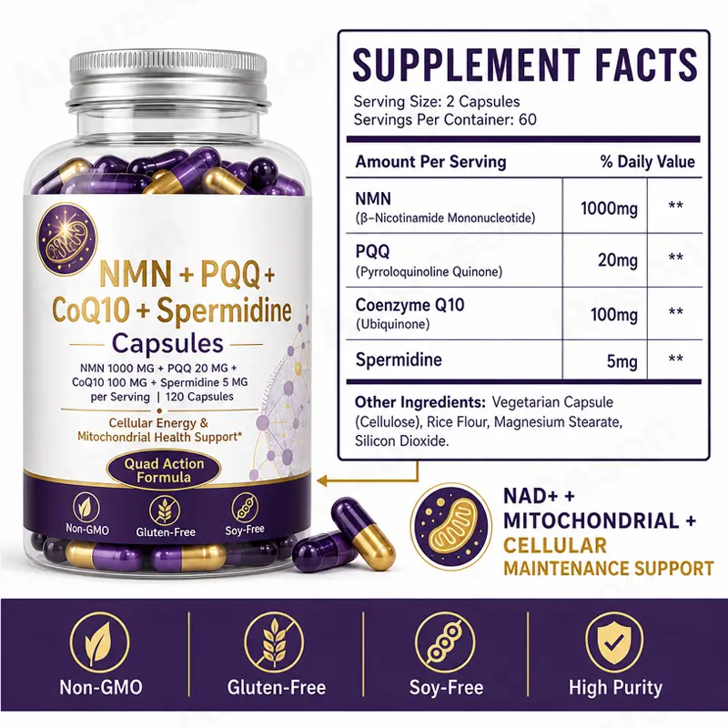 NMN PQQ Coenzyme Q10 Spermidine capsules supplement supplier