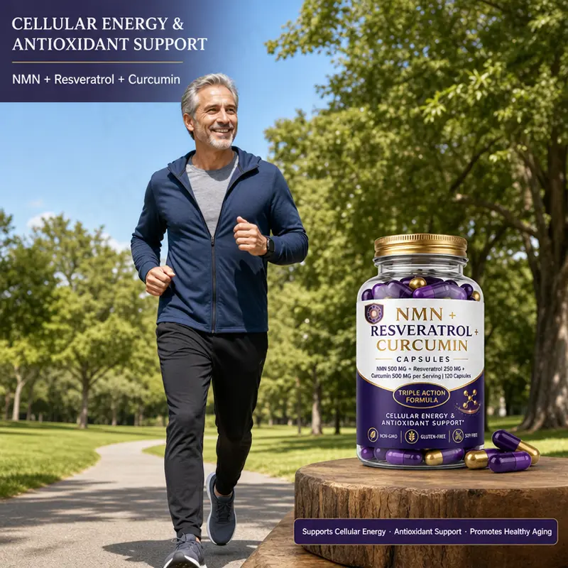NMN + Resveratrol + Curcumin capsules antioxidant supplement supplier